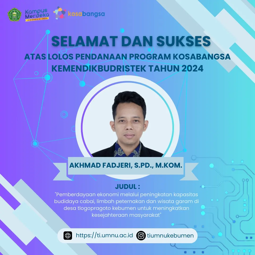 Kontribusi Akademisi untuk Negeri, Akhmad Fadjeri Lolos Pendanaan Kosabangsa Kemendikbudristek Tahun 2024